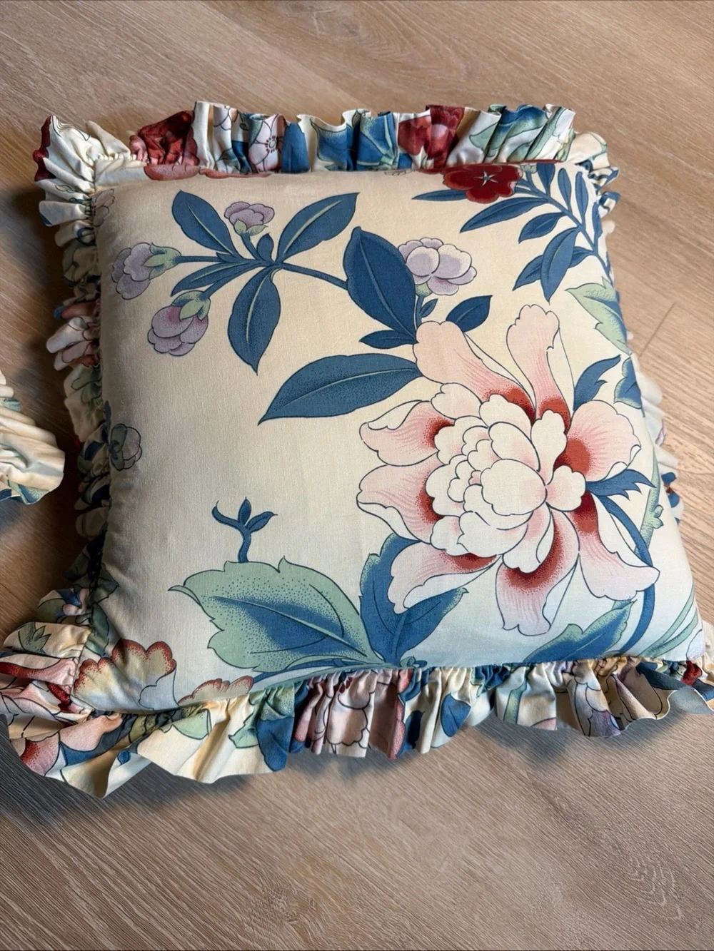Vintage Handmade Waverly Style Floral Throw Pillows Cottagecore Shabby Ruffled